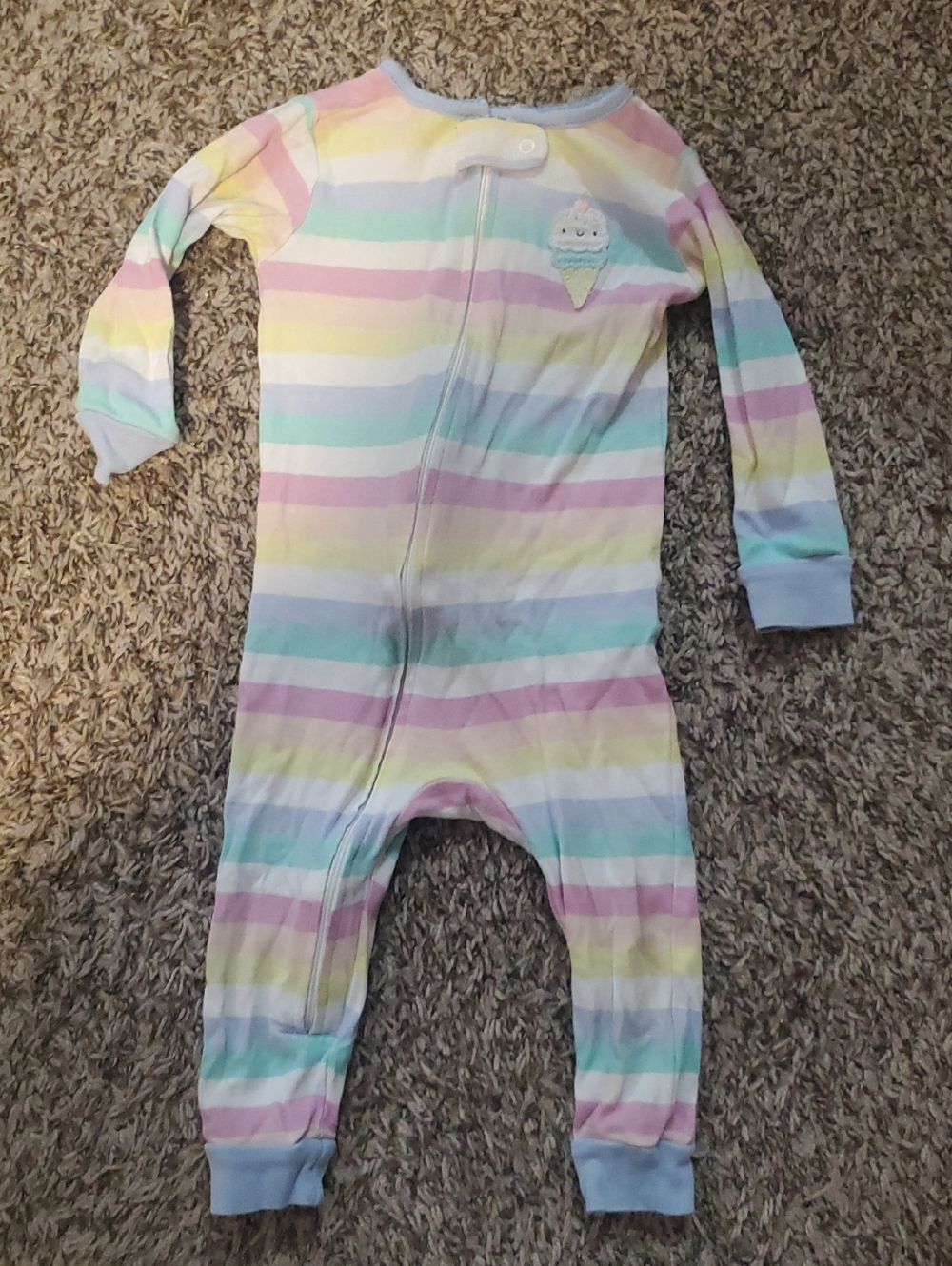 Kids Pastel Rainbow Stripe One-Piece Pajamas with Ice Cream Patch